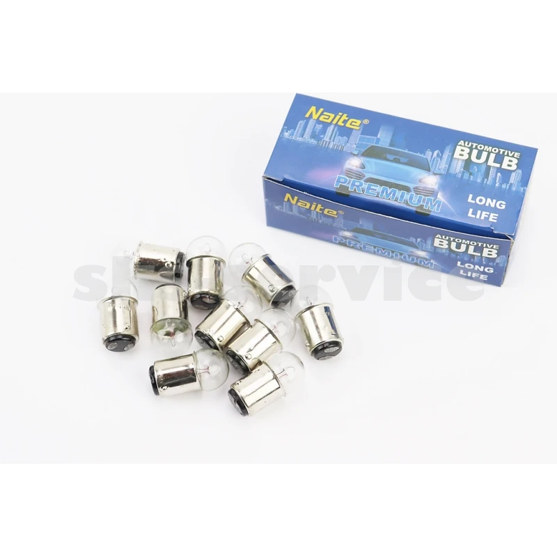 Лампа повороту (біла з цоколем) 12V / 10W G18 BA15D (+/- контакти внизу) - 10шт