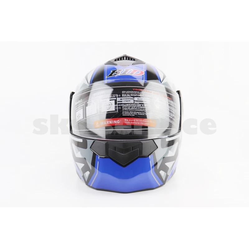 Фото 5 - Шлем модуляр, закрытый с откидным подбородком+откидные очки BLD-159 L (59-60см), ЧЕРНЫЙ глянец с сине-серым рисунком