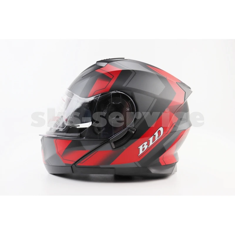 Фото 4 - Шолом модуляр, закритий з відкидним підборіддям+відкидні окуляри BLD-162 М (57-58см), ЧОРНИЙ матовий з червоно-сірим малюнком