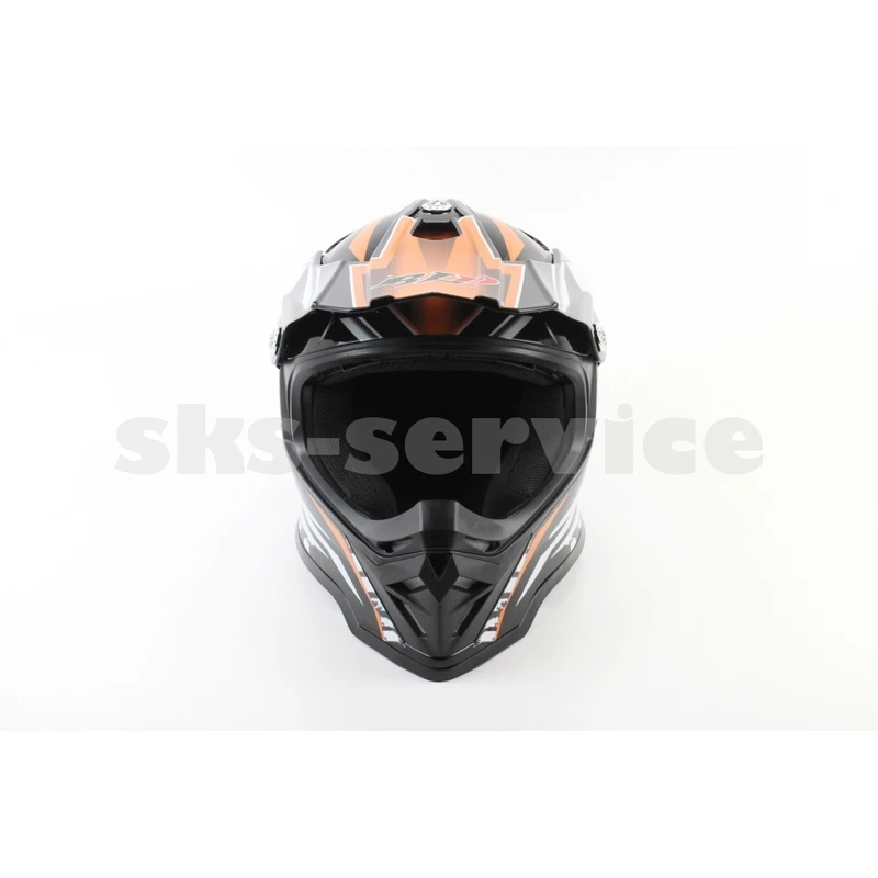 Фото 4 - Шлем кроссовый/эндуро/АТV BLD-819-7 М (57-58см), ЧЕРНЫЙ глянец с оранжево-бело-серым рисунком