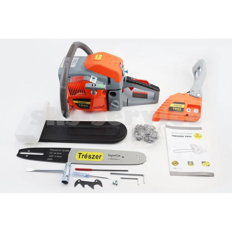 Бензопила TRESZER TRS5 45cc (2,8кВт. шина 15, ланцюг 325-1,5-64зв. квад. зуб) з підкачуванням, плавний пуск