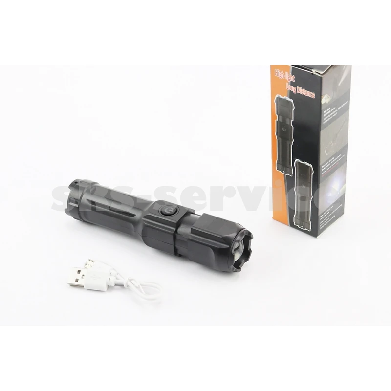 Ліхтар 1 діод 240 lumen ручний, Li-ion 3.7V 5200mAh зарядка від USB, вологозахисний, чорний F15-T
