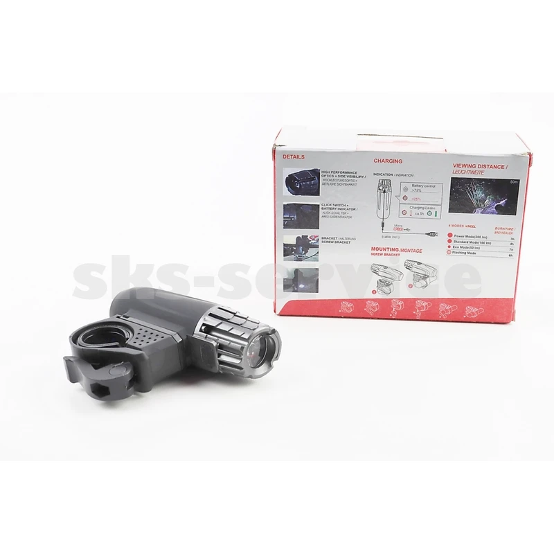 Фото 2 - Ліхтар передній 1 діод 200 lumen, Li-ion 3.7V 1200mAh зарядка від USB, вологозахисний, чорно-сірий