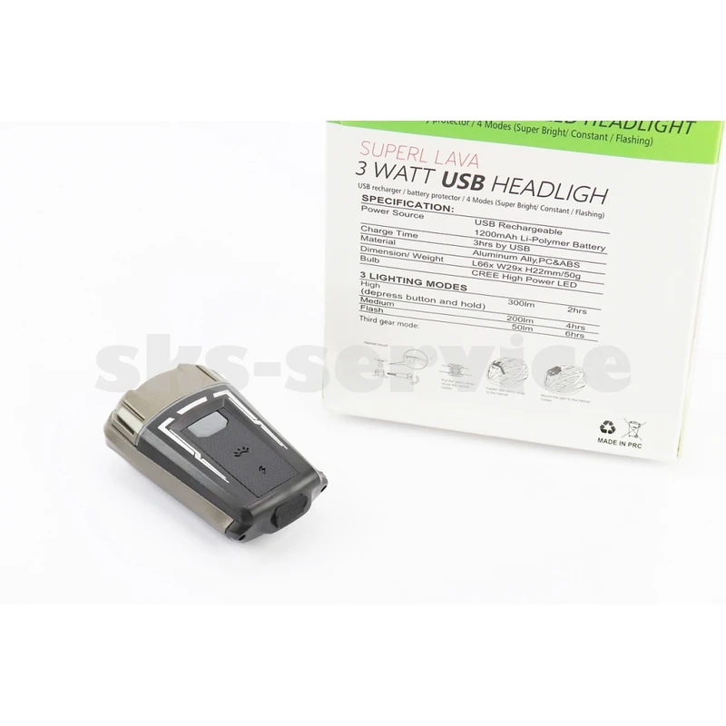 Фото 2 - Ліхтар передній 1 діод 300 lumen, Li-ion 3.7V 1200mAh зарядка від USB, вологозахисний, чорно-сірий HJ-049 (можлива пошкоджена упаковка)
