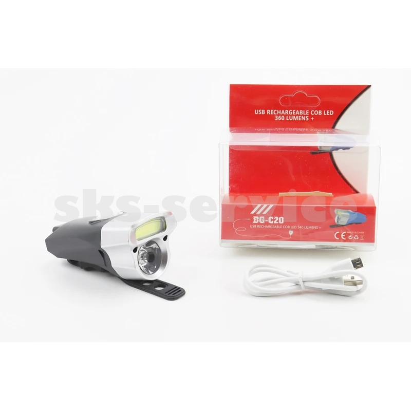 Ліхтар передній 1+7 діодів 360 lumen, Li-ion 3.7V 500mAh зарядка від USB, вологозахисний, чорно-сірий BG-C20