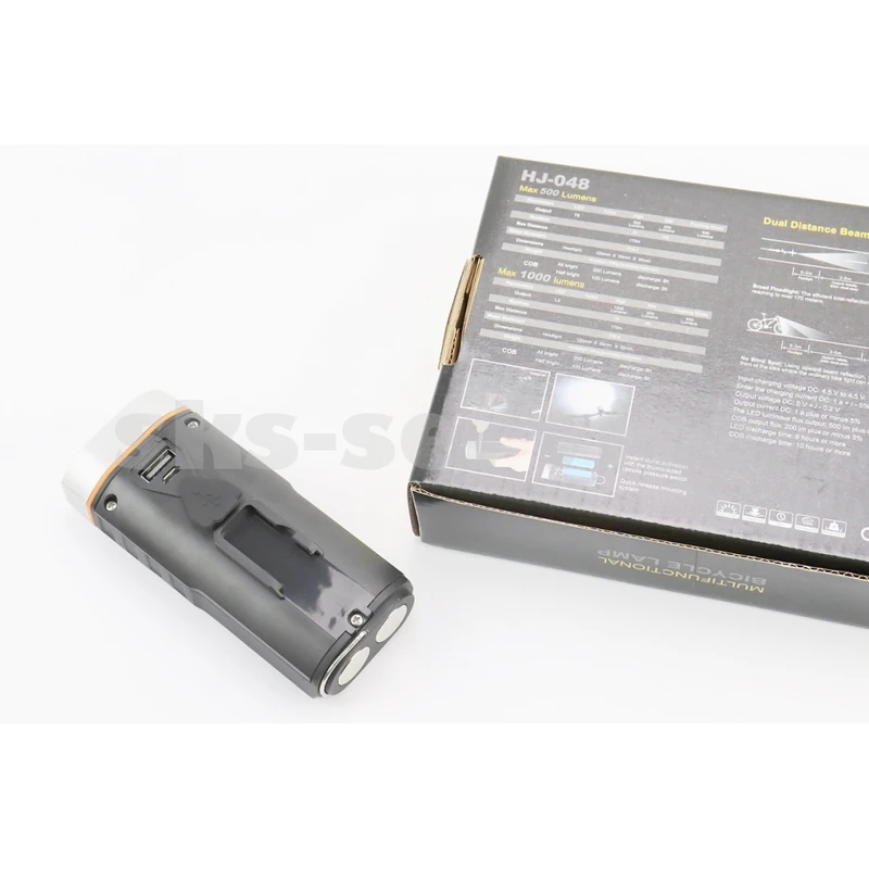 Фото 2 - Ліхтар передній 2+1 діода 500 lumen+Power Bank, Li-ion 3.7V 4000mAh зарядка від USB, вологозахисний, чорно-сірий HJ-048