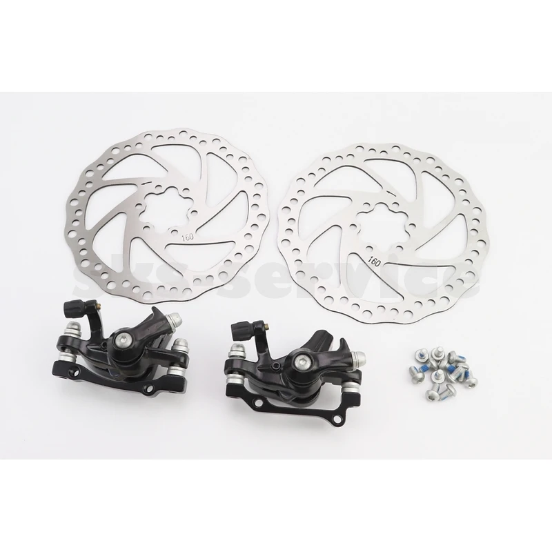 Гальмо Disk-brake переднє (F160/R140мм)+заднє (F180/R160мм), диски 160мм, кріпл. 6 болтів, чорні DX-2007