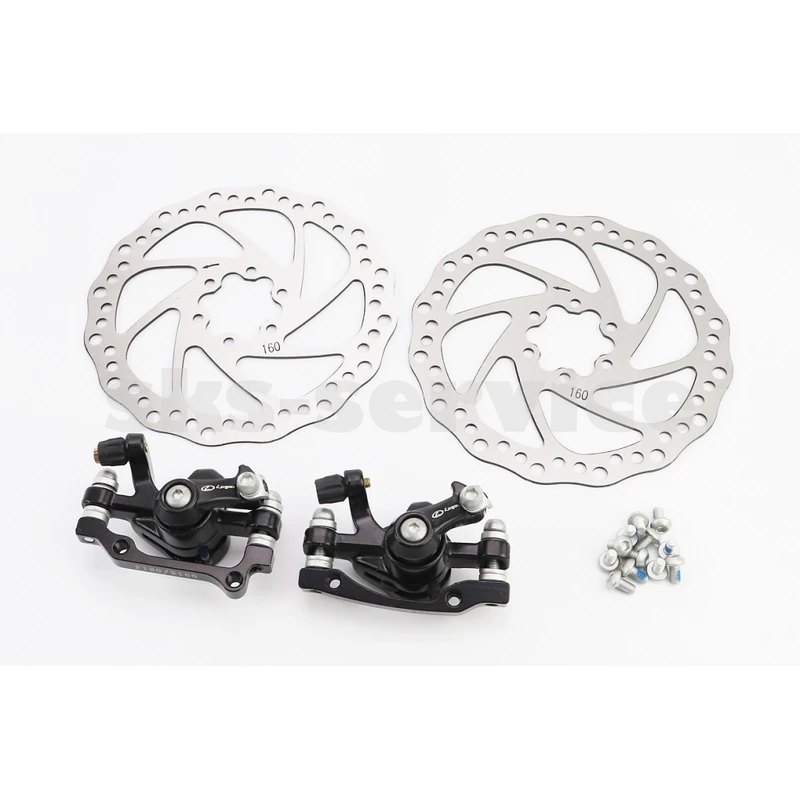 Гальмо Disk-brake переднє (F160/R140мм)+заднє (F180/R160мм), диски 160мм, кріпл. 6 болтів, чорні DX-2018, тип 1