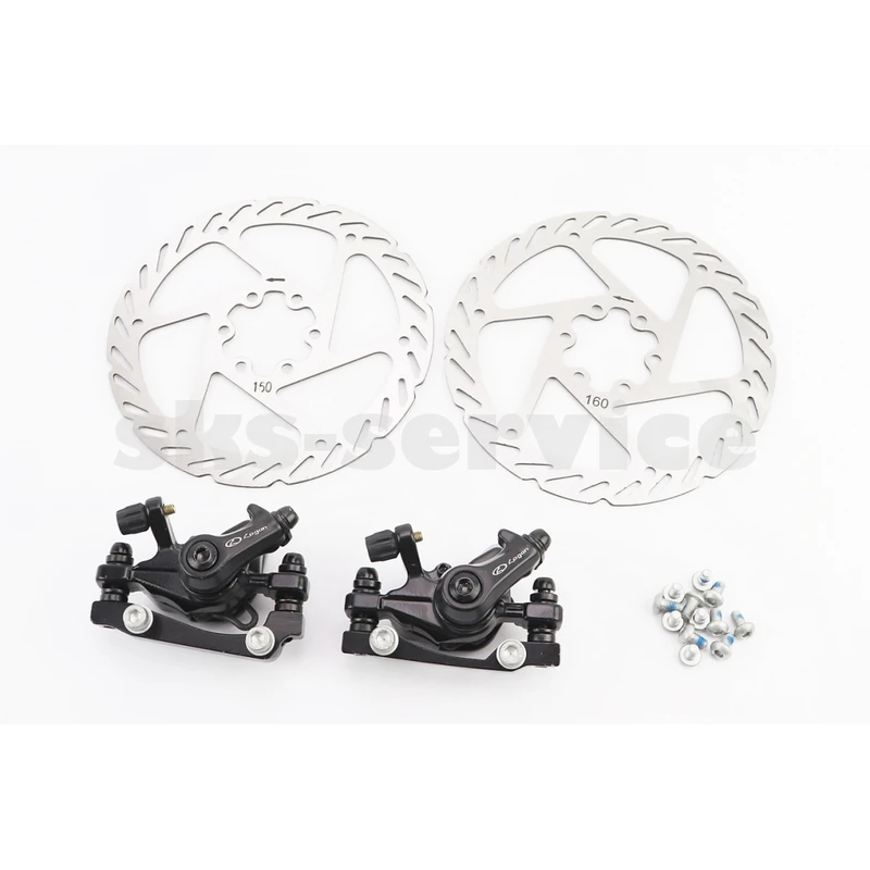 Гальмо Disk-brake переднє (F160/R140мм)+заднє (F180/R160мм), диски 160мм, кріпл. 6 болтів, чорні DX-2019