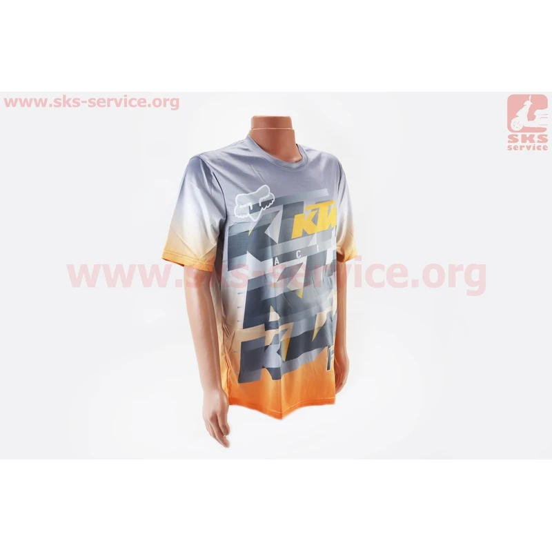 Футболка (Джерсі) чоловіча L-(Polyester 100%), короткі рукави, вільний крій, оранжево-сіра, НЕ оригінал