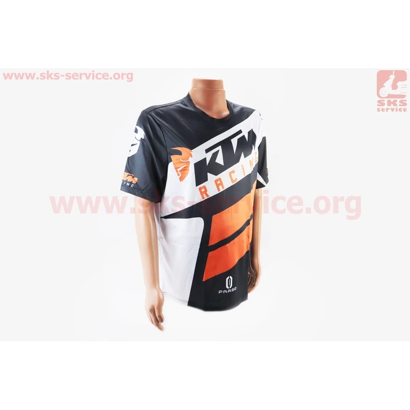 Футболка (Джерсі) чоловіча L-(Polyester 100%), короткі рукави, вільний крій, чорно-біло-жовтогаряча, НЕ оригінал