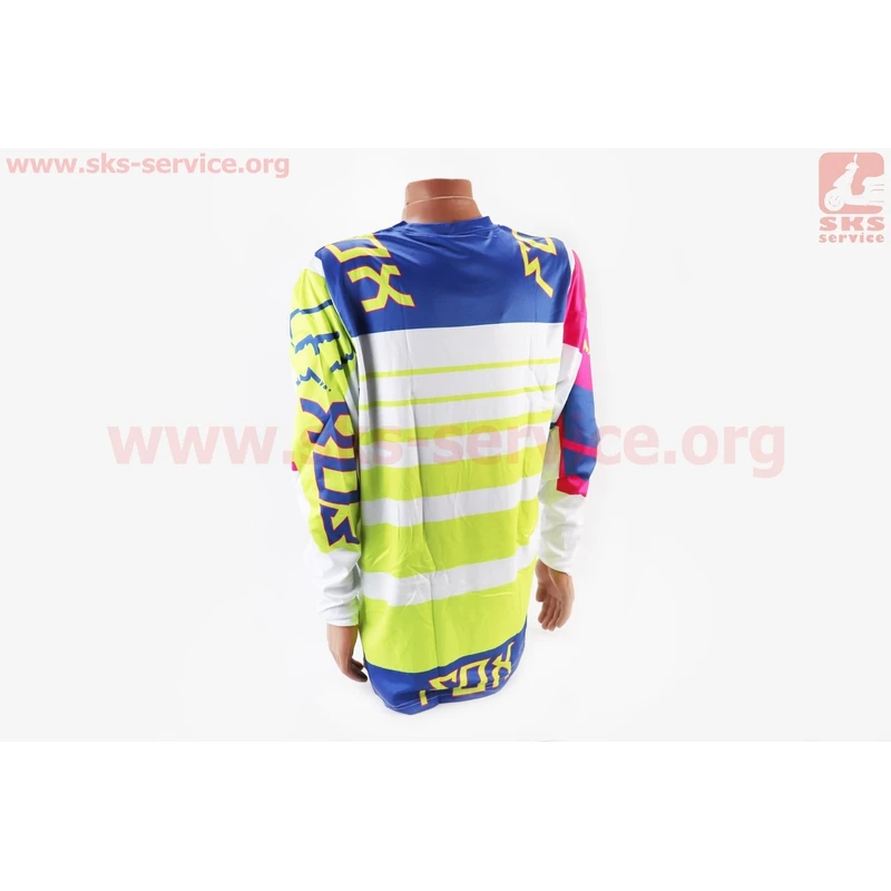 Фото 2 - Футболка (Джерсі) чоловіча L-(Polyester 100%), довгі рукави, вільний крій, біло-синьо-салатова, НЕ оригінал